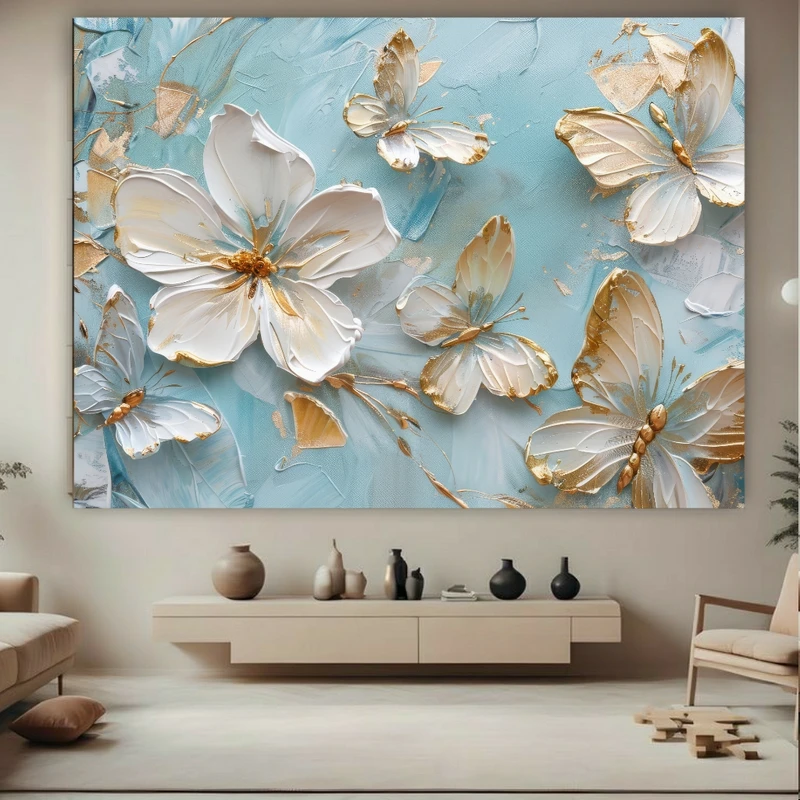 پوستر طرح نقاشی انتزاعی مدل گل و پروانه کد FP105617