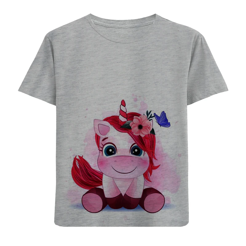 تیشرت آستین کوتاه دخترانه طرح اسب تک شاخ کد F204