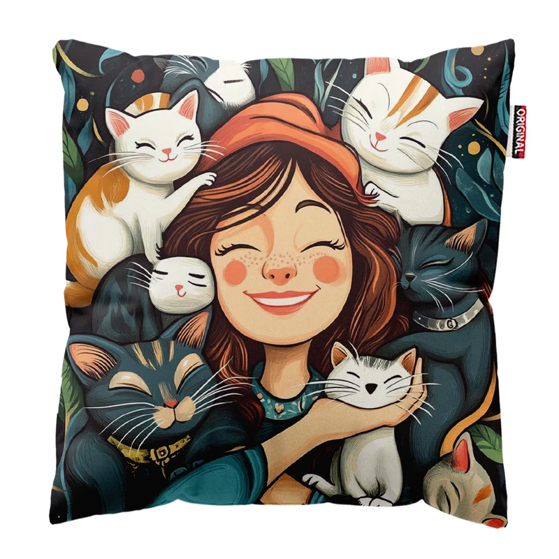 کوسن پاد آفرین مدل دخترانه طرح گربه کیوت فانتزی کد PK301930 سایز 30*30 سانتی متر