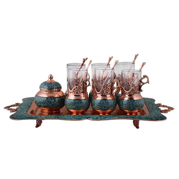 سرويس چای خوری 8 پارچه فیروزه کوبی آقاجانی مدل فاخر کد F018