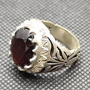 انگشتر نقره مردانه مدل سنگ گارنت کد P830