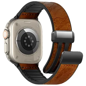 Masir wrinkles leather magnetic Strap suitable for Apple Watch Series 1/2/3/4/5/6/7/8/9/SE/ULTRA/ULTRA 2 42/44/45/49mm