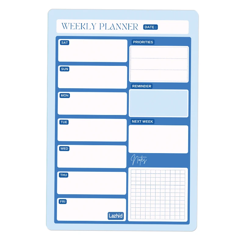 تخته وایت برد لاژید طرح پلنر هفتگی مدل آهنربایی سایز 20X30 سانتیمتر 