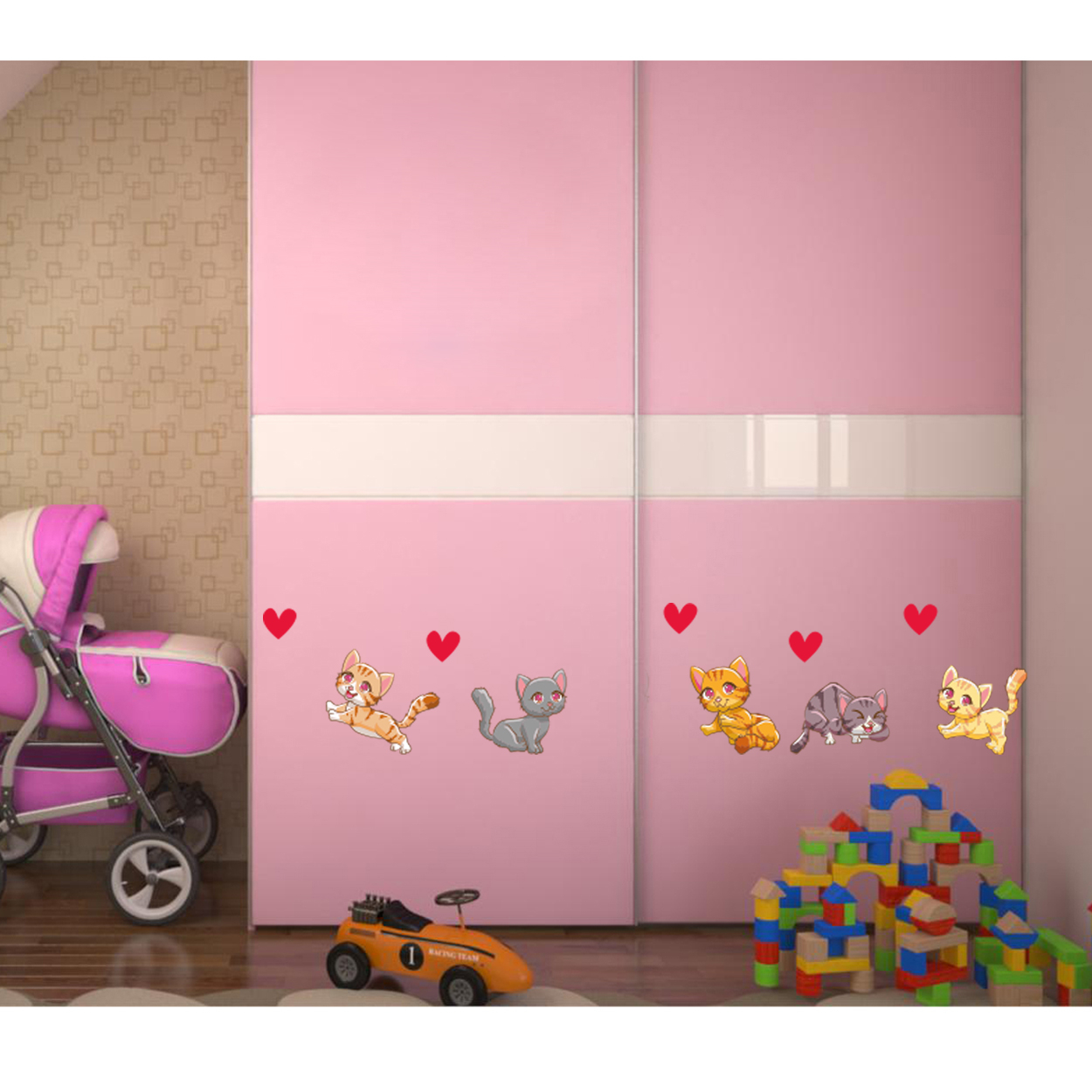 استیکر چوبی کودک باروچین مدل گربه های بانمک کد 6009 مجموعه 10 عددی