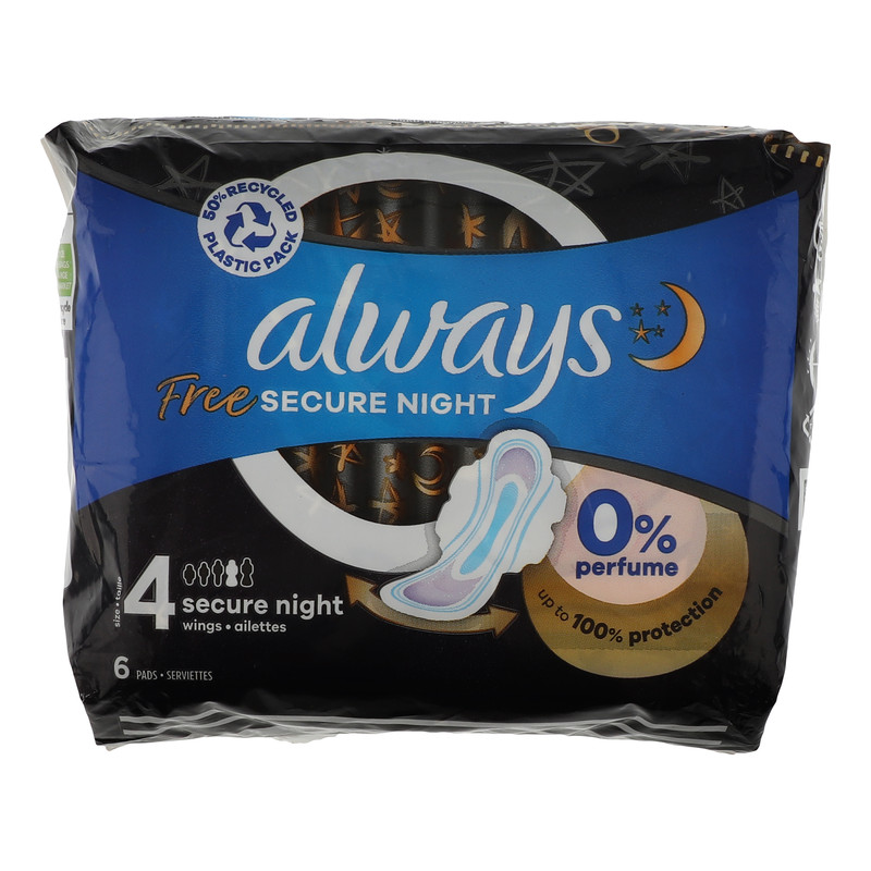 نوار بهداشتی بالدار متوسط الویز مدل Free secure night سایز متوسط بسته 6 عددی