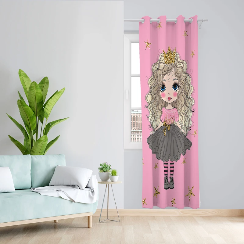 پرده مدل هازان چاپی طرح کودکانه دختر کد 1066سایز 140x280 سانتی متر