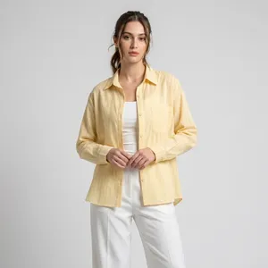 Jaber brand women's long-sleeved cotton shirt with silk design (sky blue)