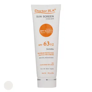 کرم ضد آفتاب بدون رنگ دکتر ژیلا SPF 63 مدل Maximum Protection ‌مناسب انواع پوست‌ وزن 50 گرم