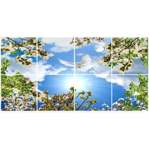 تایل سقفی آسمان مجازی طرح گلها و پرنده کد ST 2396-8 سایز 60x60 سانتی متر مجموعه 8عددی
