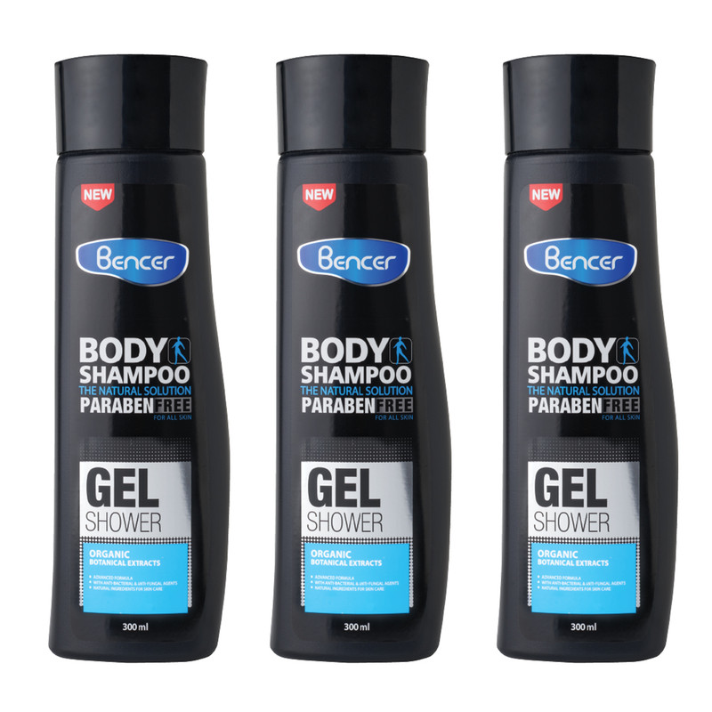 شامپو بدن بنسر مدل ذغالی با رایحه اکالیپتوس مناسب برای انواع پوست حجم 300 میلی لیتر بسته 3 عددی