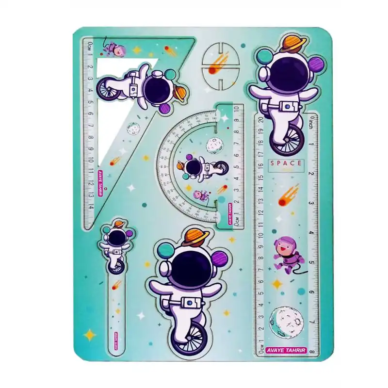 خط کش آوای تحریر مدل فضانورد طرح چرخ سوار مجموعه 5 عددی