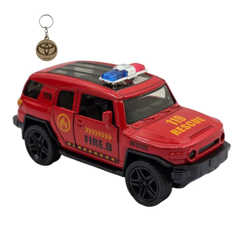 ماکت ماشین ناب سل مدل تویوتا اف جی کروزر آتش نشانی موزیکال فلزی TOYOTA FJ CRUISER به همراه جاسوییچی 