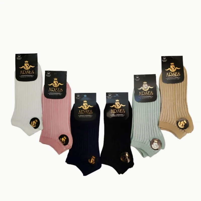 جوراب ساق کوتاه زنانه مدل راه راه بسته 6 عددی