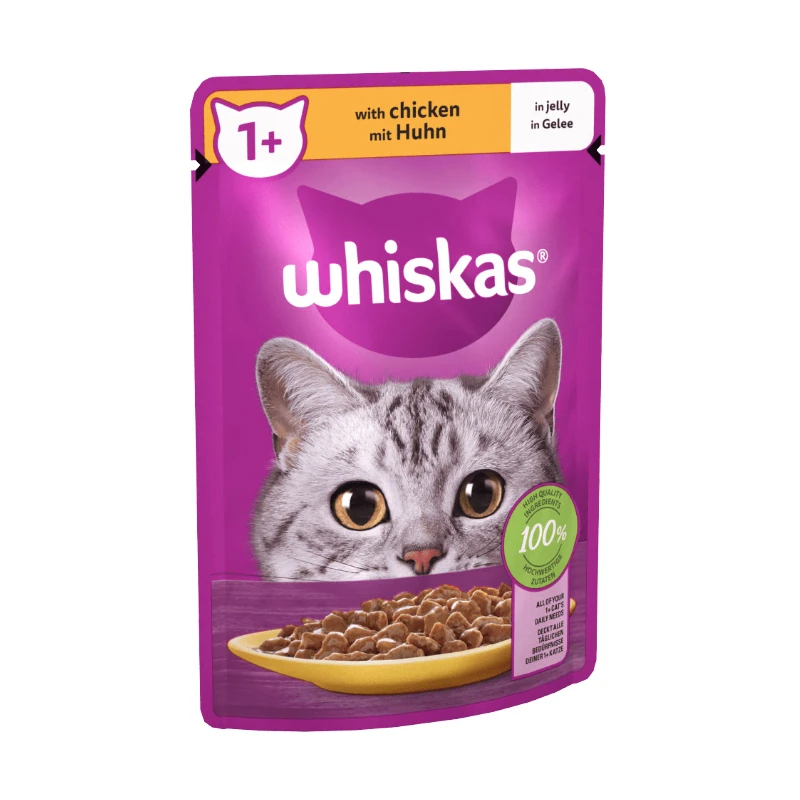 پوچ گربه بالغ ویسکاس مدل ژلی طعم مرغ وزن 85 گرم مجموعه 28 عددی