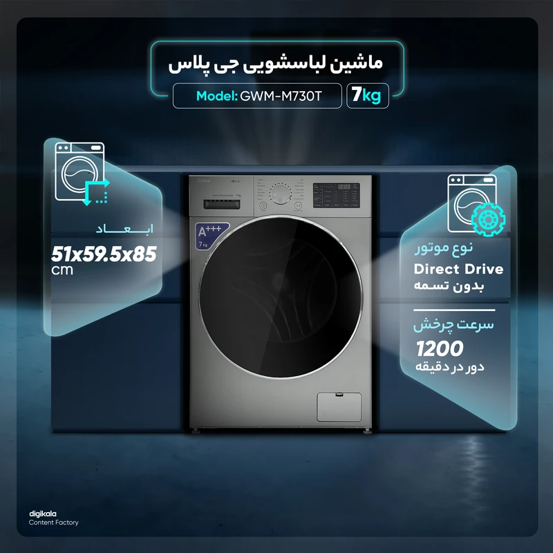 ماشین لباسشویی جی پلاس مدل GWM-M730T ظرفیت 7 کیلوگرم عکس شماره 16