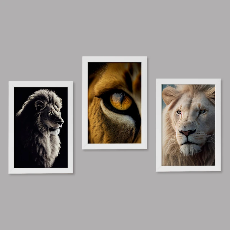 تابلو خندالو مدل دکوراتیو شیر Lion کد M100 مجموعه 3 عددی