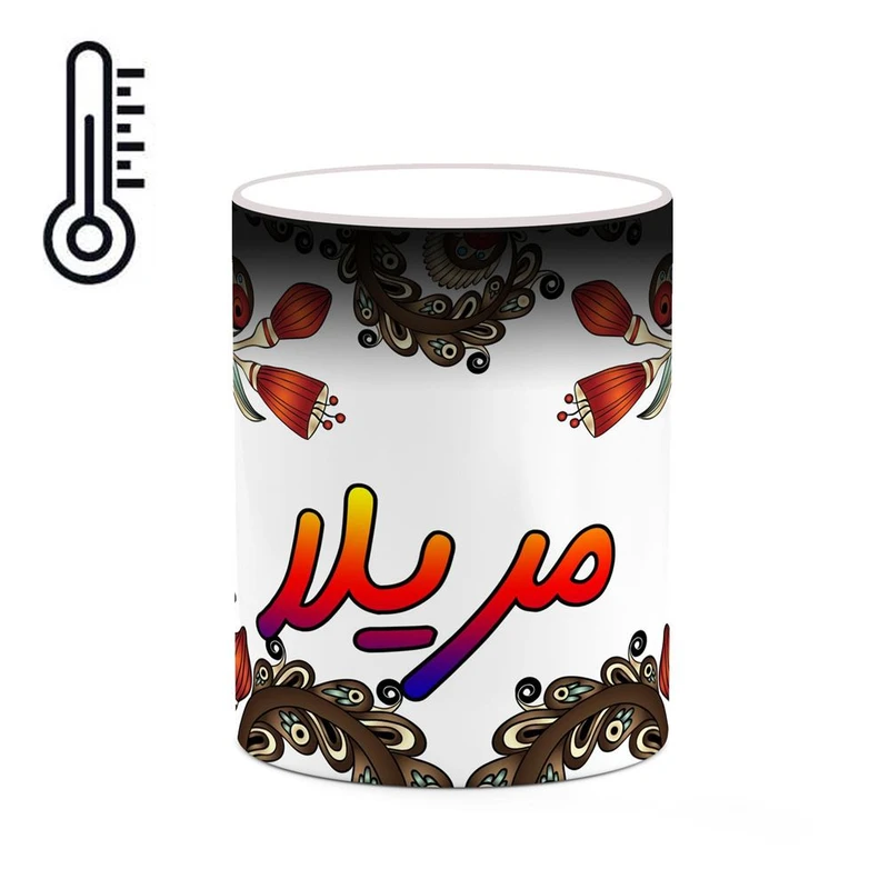 ماگ حرارتی کاکتی مدل اسم مریلا طرح سنتی گل و بته کد mgh47551