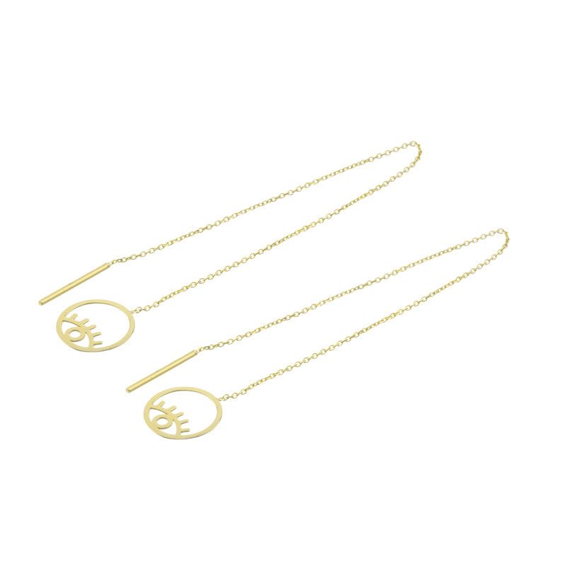 گوشواره طلا 18 عیار زنانه مدل بخیه ای GE001 طرح چشم - 2