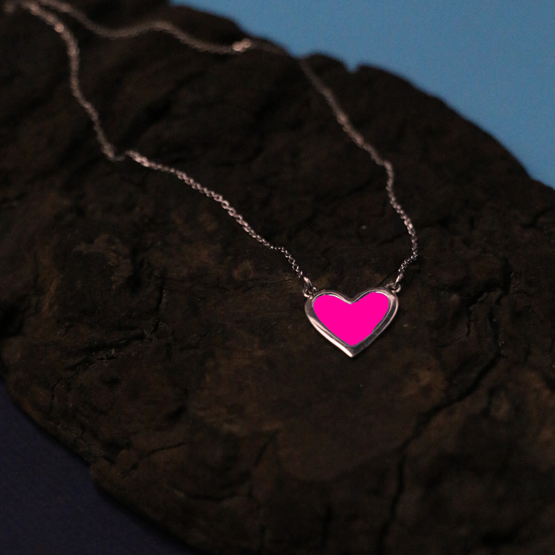 گردنبند نقره زنانه مدل قلب رنگ صورتی