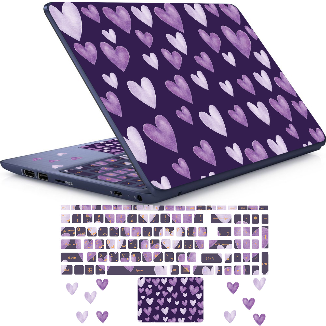 استیکر لپ تاپ راتیانا مدل lovely 002 مناسب برای لپ تاپ 15 تا 17 اینچ به همراه برچسب حروف فارسی کیبورد