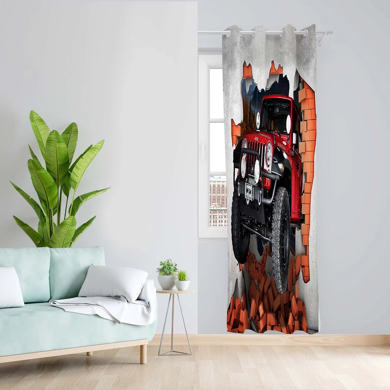 پرده طرح ماشین مدل مخمل پانچی کد 5122 z سایز 140x200 سانتی متر