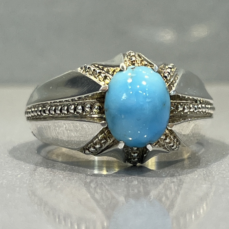 انگشتر نقره مردانه مدل 7 چنگ دستساز فیروزه نیشابوری 302-32