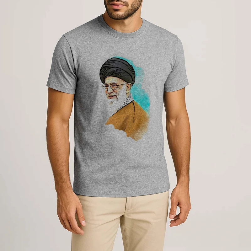 تیشرت آستین کوتاه مردانه طرح تصویر رهبر مدل W657