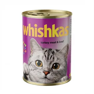کنسرو غذای گربه بالغ ویشکاس مدل نچرال طعم گوشت گوساله و بوقلمون وزن 380 گرم