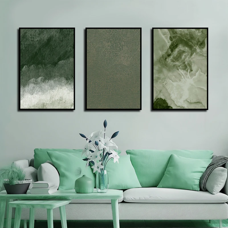 تابلو بکلیت طرح نقاشی انتزاعی مدل B-3635 فریم مشکی مجموعه 3 عددی