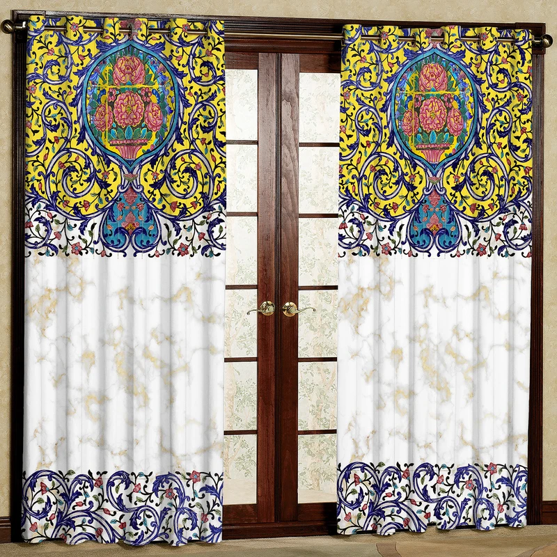 پرده مدل طرح کاشی هازان پانچی کد 4106 سایز 140x200 سانتی متر