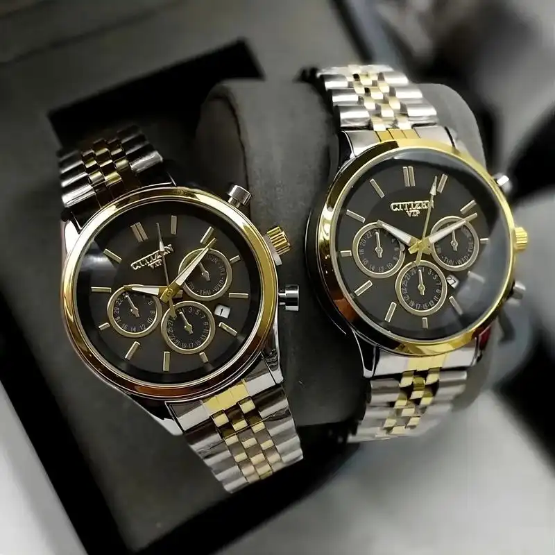 ست ساعت مچی عقربه ای زنانه و مردانه مدل تک موتور کلاسیک 01