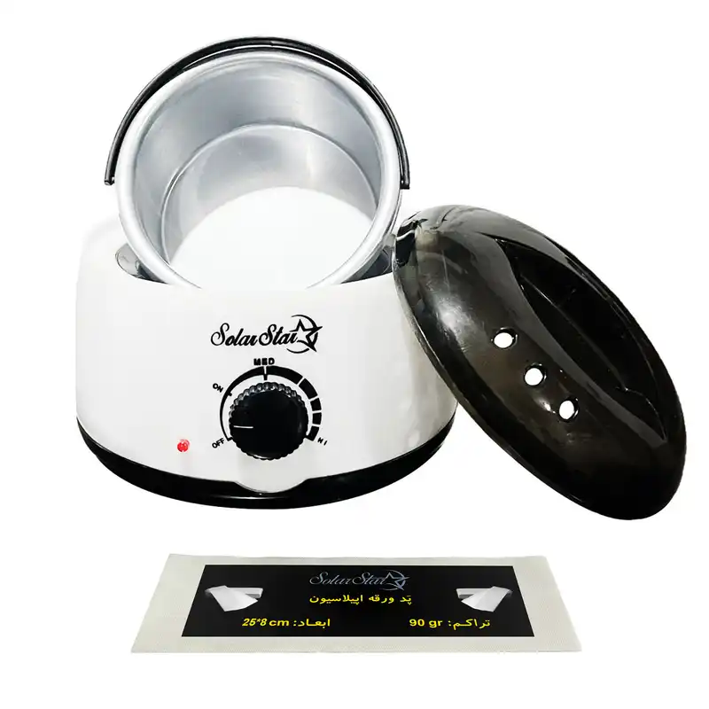 دستگاه موم گرم کن و ذوب وکس سولار استار مدل ولوم دار به همراه پد اپیلاسیون بسته 10 عددی