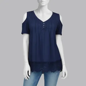 بلوز آستین کوتاه یقه هفت زنانه مدل نخی مدل لبه گیپور