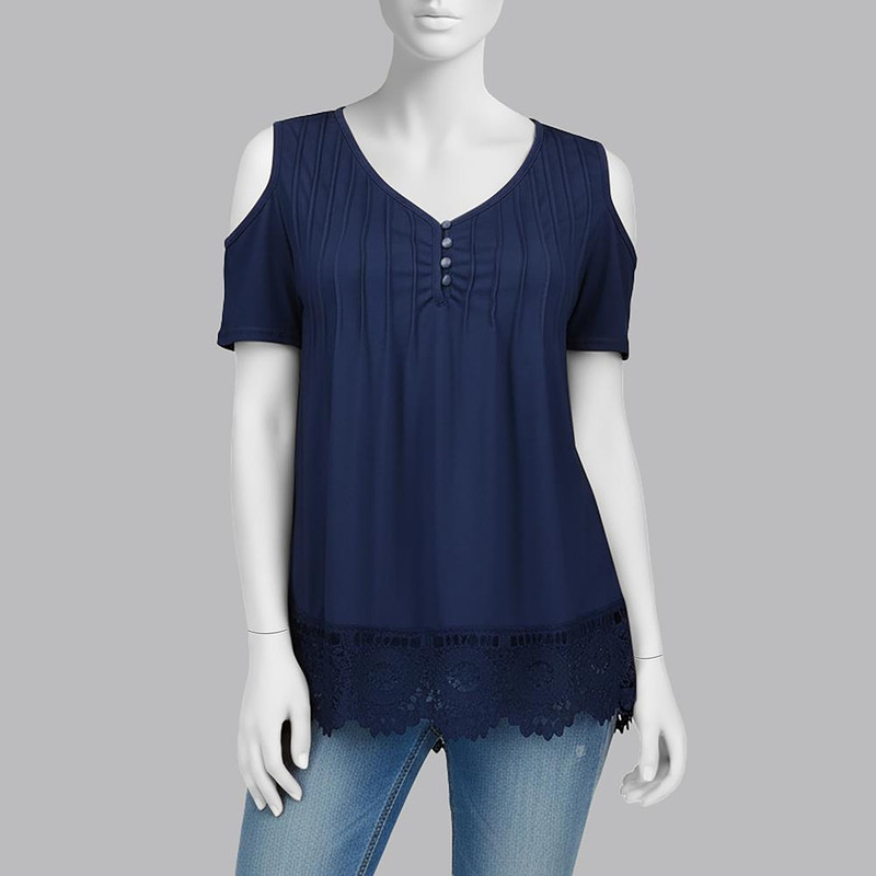 بلوز آستین کوتاه یقه هفت زنانه مدل نخی مدل لبه گیپور