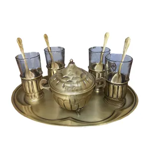 ست چای خوری برنجی مدل خطی کد 2158 مجموعه 3 عددی 