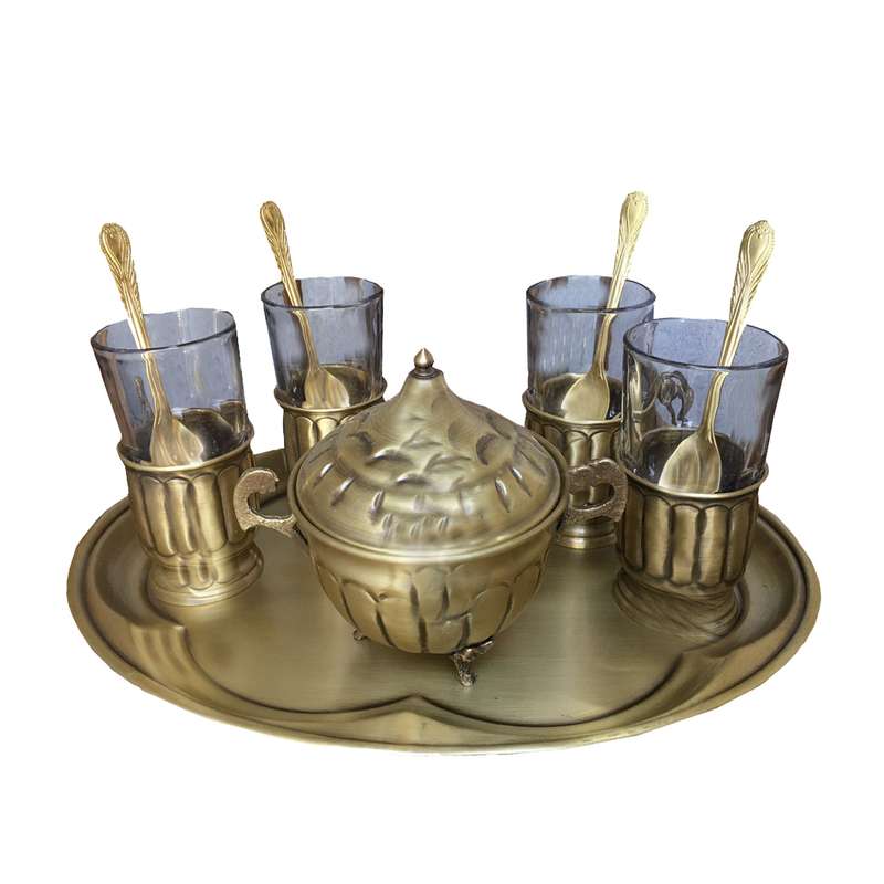 ست چای خوری برنجی مدل خطی کد 2158 مجموعه 3 عددی 