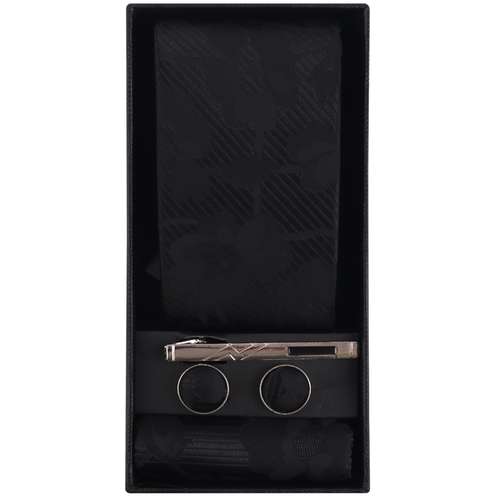 ست کراوات و دستمال جیب و دکمه سردست و گیره کراوات مردانه ورد فشن مدل PJ-110484