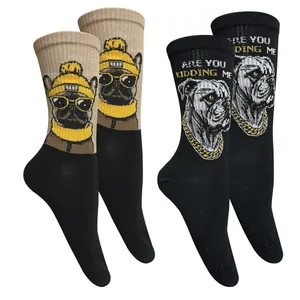 جوراب ساق بلند تن پوش هنگامه مدل پنبه‌کش‌اسپرت سگ پاگ‌و‌ بولداگ بسته 2 عددی