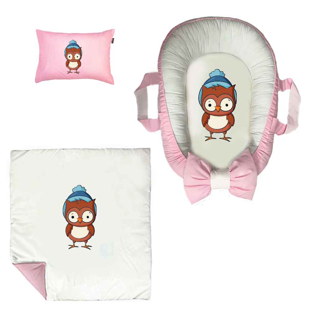 سرویس خواب سه تکه نوزاد مدل گارد محافظ دار طرح جغد کوچولو کد 037