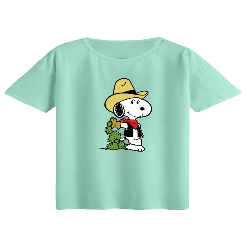 کراپ تی‌شرت آستین کوتاه زنانه مدل اسنوپی کد ۶۱