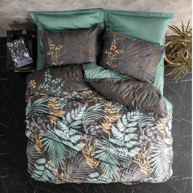 سرویس روتختی کاتن باکس مدل Baskili Saten Clorasa mint دو نفره 6 تکه