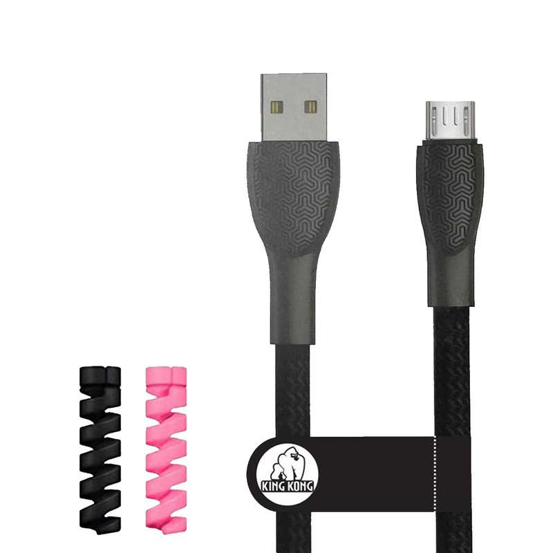 کابل تبدیل USB به MicroUsb کینگ کونگ مدل POWER-YEL-MCR11  طول 1 متر به همراه محافظ کابل بسته 2 عددی