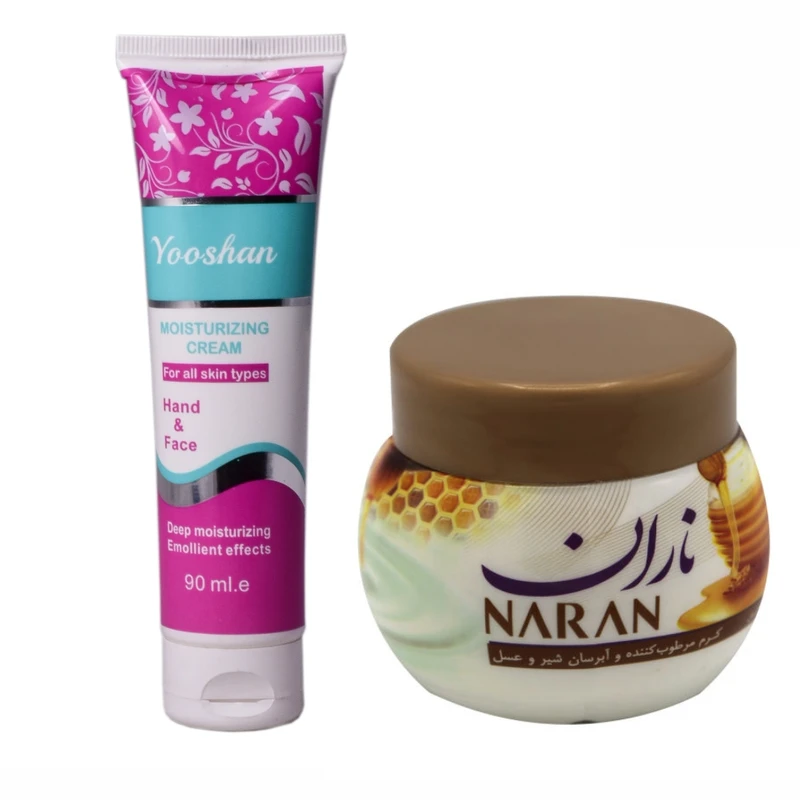 کرم مرطوب کننده یوشان مدل روغن بادام حجم 90 میلی لیتر به همراه کرم مرطوب کننده ناران مدل عسل وزن 180 گرم