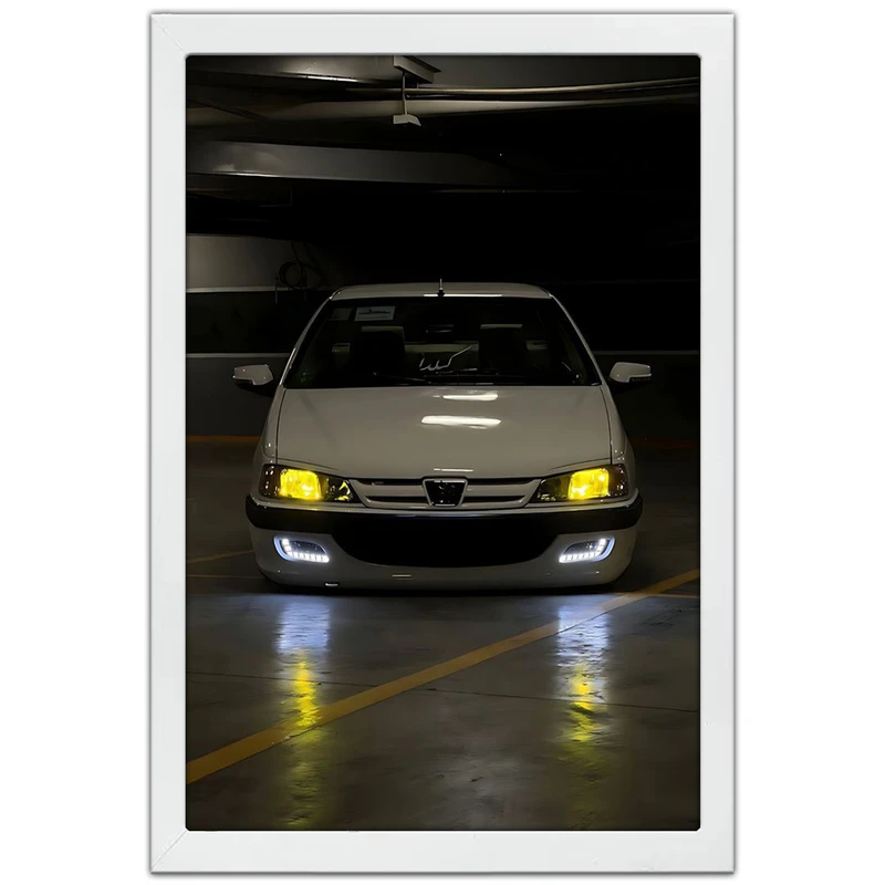 تابلو بکلیت طرح ماشین و خودرو پژو پارس مدل W-po1993 فریم سفید