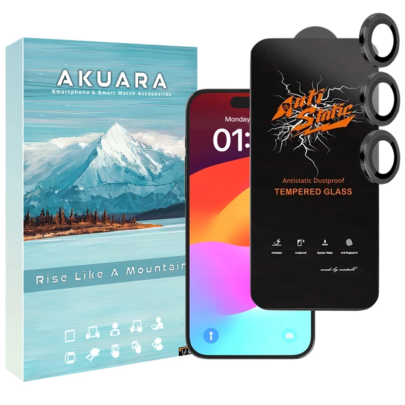 محافظ صفحه نمایش آکوآرا مدل AKU ASRN مناسب برای گوشی موبایل اپل iPhone 15 Pro به همراه محافظ لنز دوربین