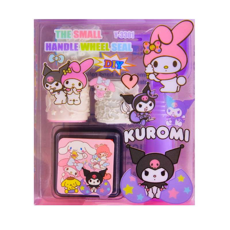 مهر مدل غلطکی طرح KUROMI مجموعه 5 عددی به همراه استامپ مهر مدل غلطکی طرح KUROMI مجموعه 5 عددی به همراه استامپ
