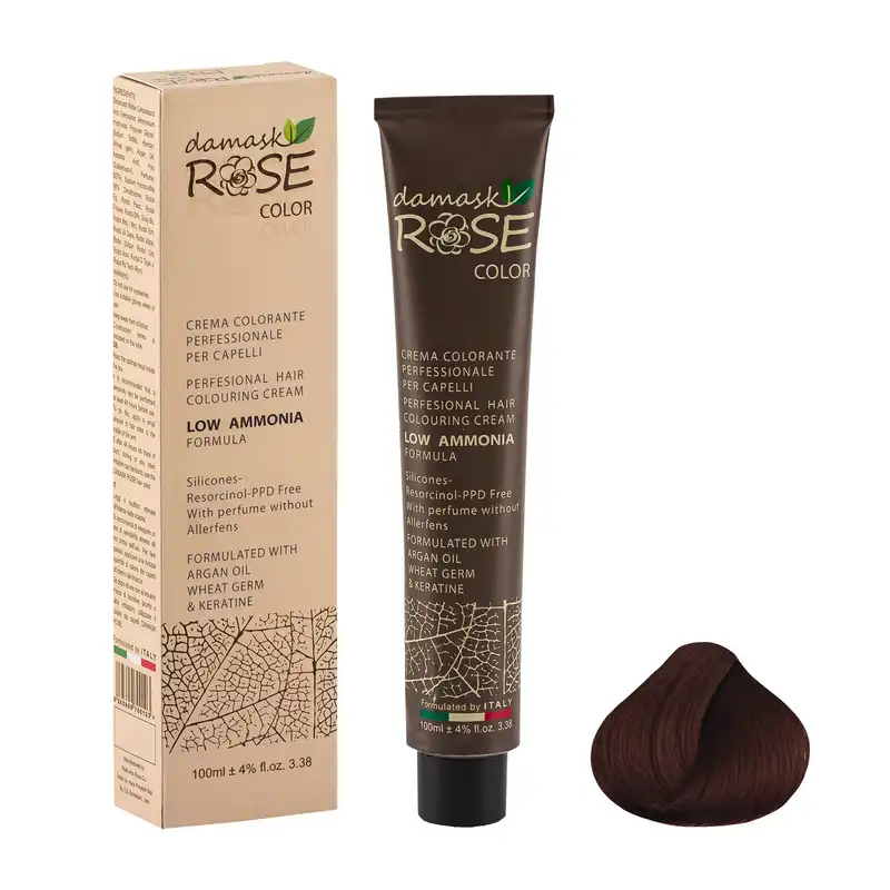 رنگ مو داماسک رز شماره 5/7 حجم 100 میلی لیتر رنگ قهوه ای شکلاتی تیره