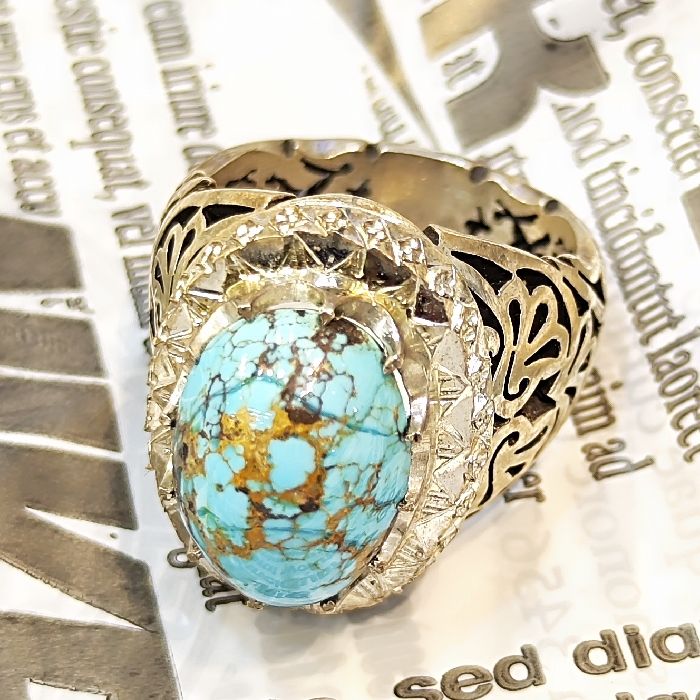 انگشتر نقره مردانه مدل سنگ فیروزه نیشابور رکاب دست ساز کد 5000 -  - 4