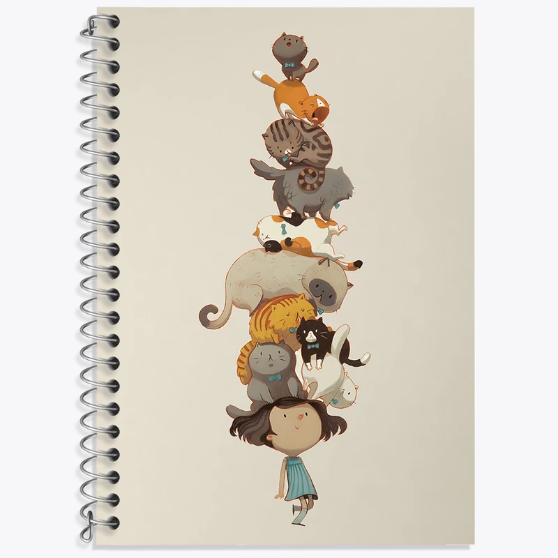 دفتر زبان 50 برگ خندالو مدل سه خط طرح دختر و گربه های کیوت کد N3427