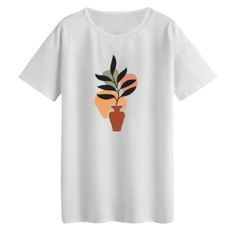 تی‌شرت لانگ آستین کوتاه زنانه مدل گلدان مینیمال